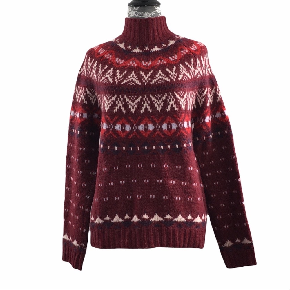 American Eagle Red Knit Fair Isle Pullover Sweater Women’s Small Wool Blend
